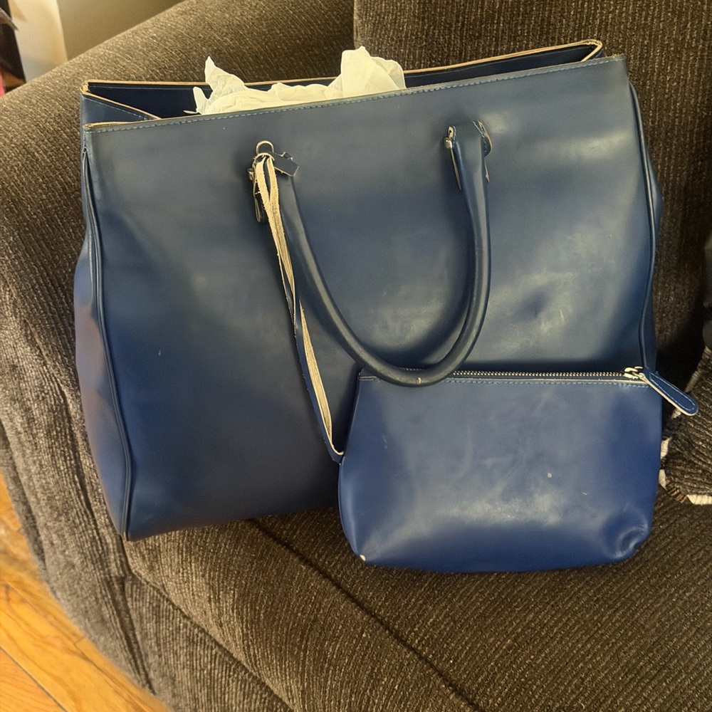 Classic Navy Tote with Matching Pouch - Women Bags